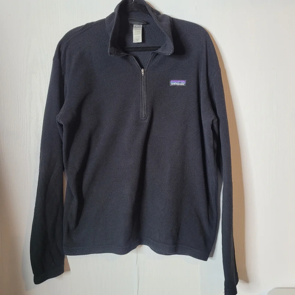 Mens patagonia 1/2 zip synchilla Fleece pullover Black Long Sleeve Sz Medium